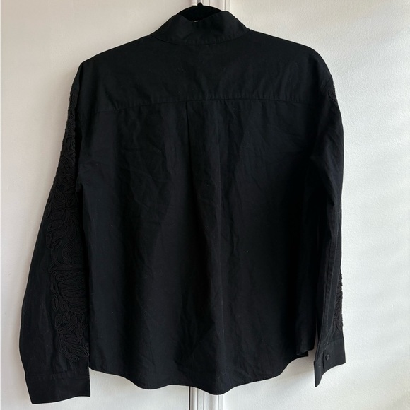 MASSIMO DUTTI 100% Cotton Poplin Shirt With Embroidered Detail In Schwarz - Picture 7 of 8